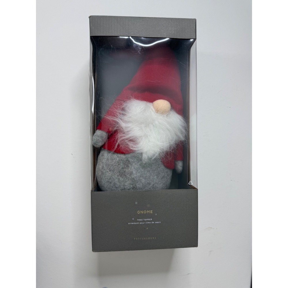 Pottery Barn Felt Gnome Red Grey Christmas Holiday Decor in Box Read